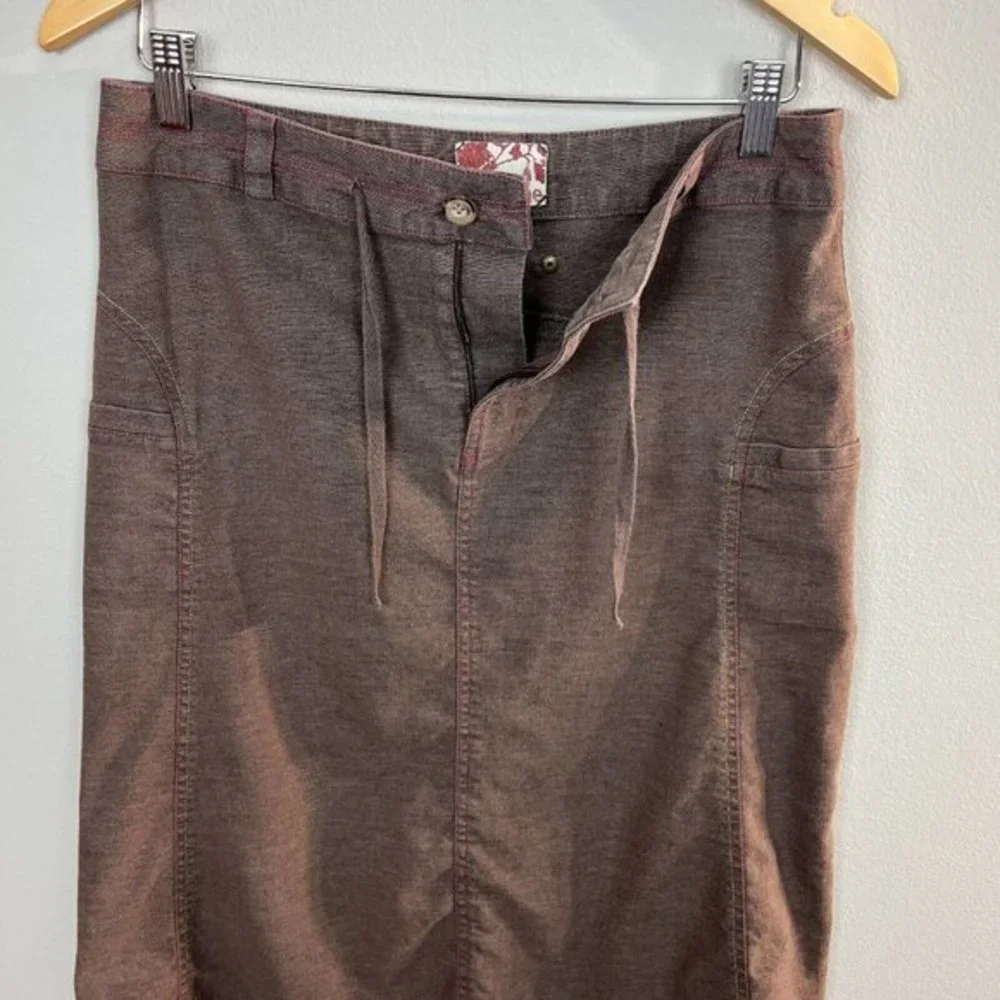 Title Nine Midi Skirt 6‎ Brown Drawstring Casual A-Line Hemp Blend Pockets